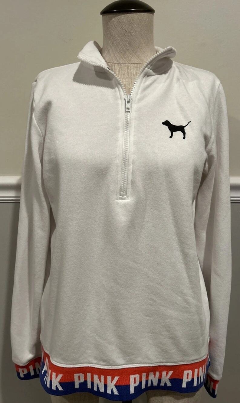 Victoria's Secret PINK High Low Half Zip Pullover Sweatshirt Logo Band Small